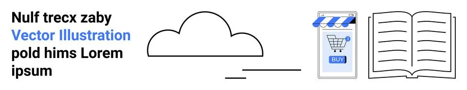 Cloud Computing, Online Shopping Cart and Book Icons for Digital Marketing Illustrazione stock