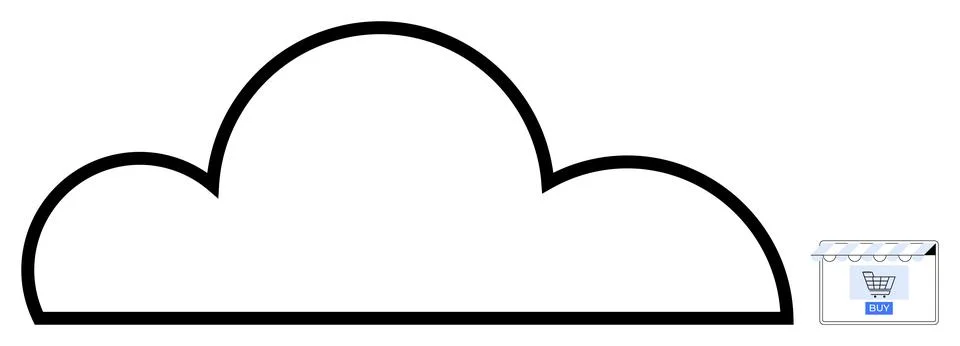 Cloud computing, online shopping, digital retail, internet services, e-commer Stock Illustration