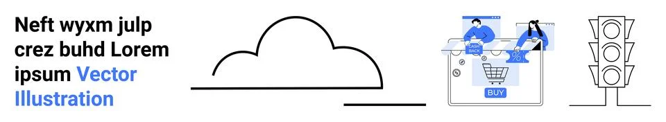 Cloud Computing, Online Shopping, Transportation Concepts with Minimalist Line Stock Illustration
