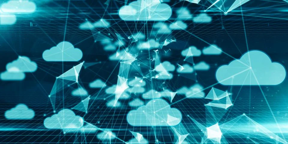 Cloud computing online storage and computer network connectivity for devices Stock Illustration