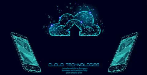 Cloud computing online storage app low poly. Polygonal future modern internet Stock Illustration