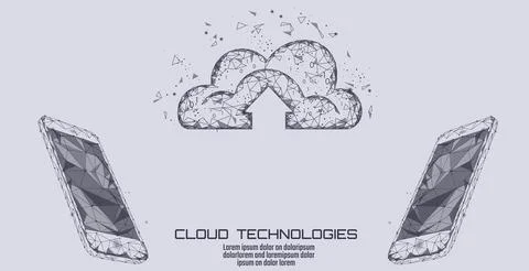 Cloud computing online storage app low poly. Polygonal future modern internet Stock Illustration