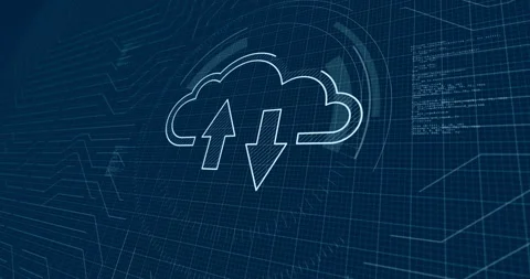 Cloud computing online storage contour 3d symbol on blueprint scheme Stock Footage 322117482