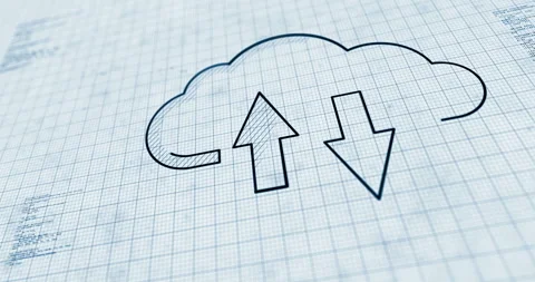 Cloud computing online storage contour 3d symbol on project scheme Stock Footage 322117621