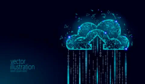 Cloud computing online storage low poly. Polygonal future modern internet bus Stock Illustration