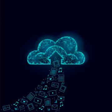 Cloud computing online storage low poly. Polygonal future modern internet Stock Illustration