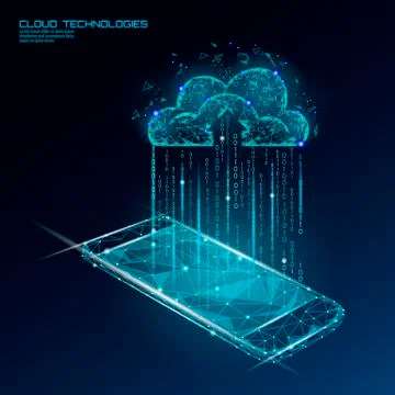 Cloud computing online storage low poly. Polygonal future modern internet Stockillustratie