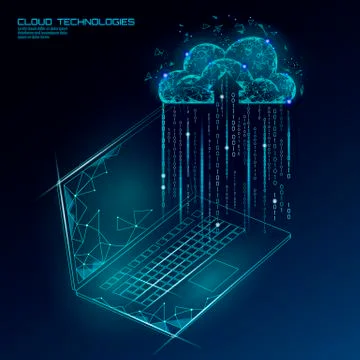 Cloud computing online storage low poly. Polygonal future modern internet Stock Illustration