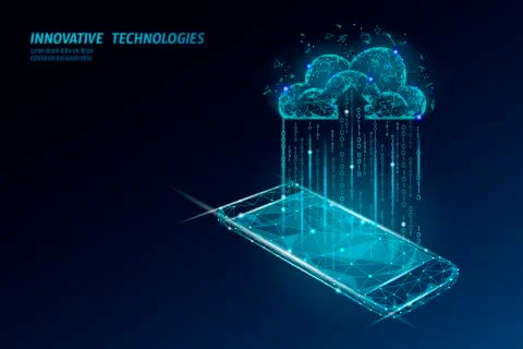 Cloud computing online storage low poly. Polygonal future modern internet Stockillustratie