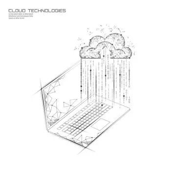 Cloud computing online storage low poly. Polygonal future modern internet Stock Illustration