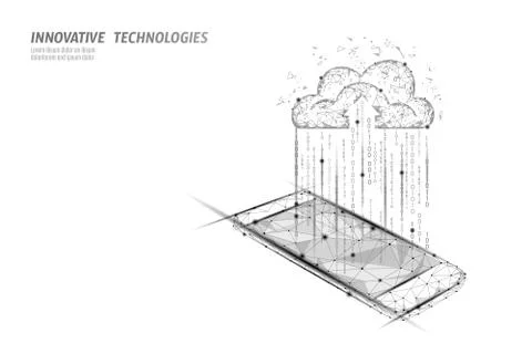 Cloud computing online storage low poly. Polygonal future modern internet Stockillustratie