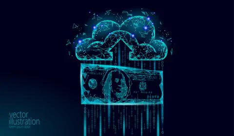 Cloud computing online storage low poly. Polygonal future modern internet 库存插图