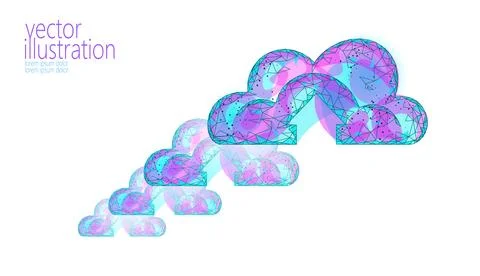 Cloud computing online storage low poly. Polygonal future modern internet Stock Illustration