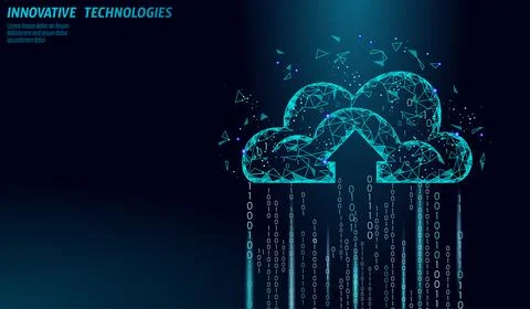 Cloud computing online storage low poly. Polygonal future modern internet 스톡 일러스트