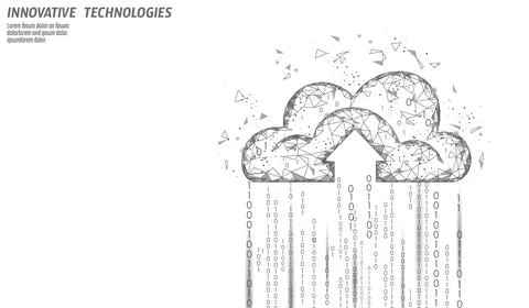 Cloud computing online storage low poly. Polygonal future modern internet Stock Illustration