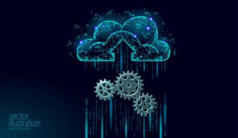 Cloud computing online storage settings low poly. Personal information security Stock Illustration