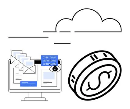 Cloud computing with online transactions and email communication Stock Illustration
