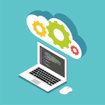 Cloud computing, operating system, or data processing flat isometric concept Stock Illustration