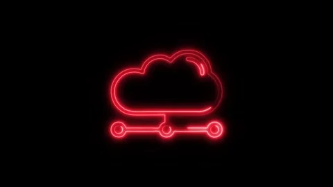 Cloud Computing Outline Icon in HD Video Neon Animation  Technology and Dat Stock Footage 304375219