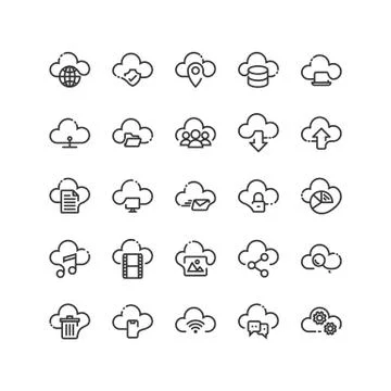 Cloud Computing outline icon set. Vector and Illustration. Stock Illustration