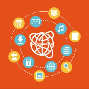 Cloud computing over orange   background vector illustration Illustrazione stock