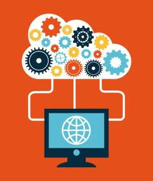 Cloud computing over red  background vector illustration Illustrazione stock