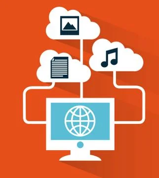 Cloud computing over  red background vector illustration 스톡 일러스트