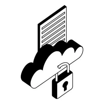 Cloud computing with padlock and document isometric icon Stock Illustration