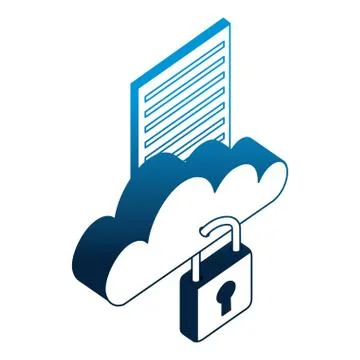 Cloud computing with padlock and document isometric icon Stock Illustration