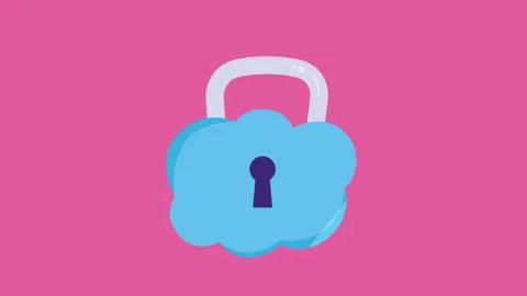 Cloud Computing Padlock Cyber Security 2d Animation with Alpha Matte Stock Footage 336293814