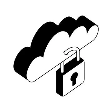 Cloud computing with padlock isometric icon イラスト素材