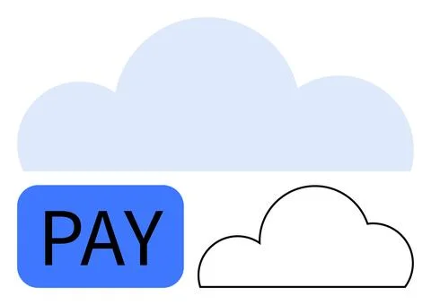 Cloud Computing Payment Concept with Blue PAY Button and Cloud Outlines Stock Illustration