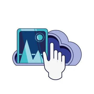 Cloud computing with picture and hand pointer Illustrazione stock