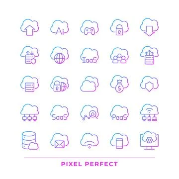 Cloud computing pixel perfect gradient linear vector icons set 스톡 일러스트