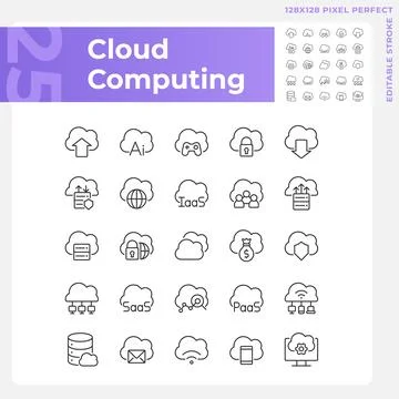 Cloud computing pixel perfect linear icons set イラスト素材