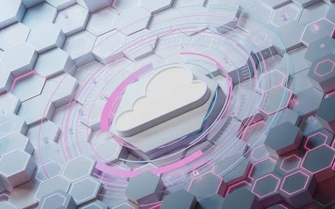 Cloud computing with polygon materials, 3d rendering. Stock Illustration