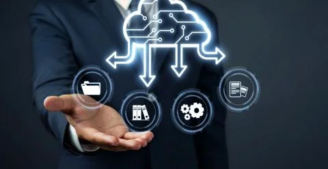 Cloud Computing Power Enhance Cloud Strategy for Business FaaS Foto stock