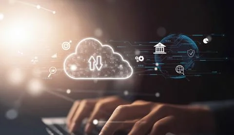 Cloud Computing Power Enhance Cloud Strategy for Business EIDE Foto stock