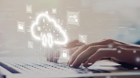 Cloud Computing Power Enhance Cloud Strategy for Business EIDE 스톡 사진