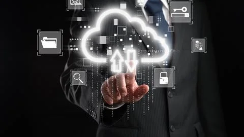 Cloud Computing Power Enhance Cloud Strategy for Business EIDE Foto stock