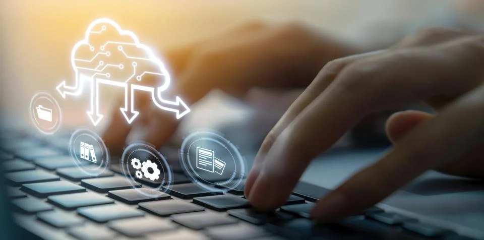 Cloud Computing Power Enhance Cloud Strategy for Business EIDE Foto stock