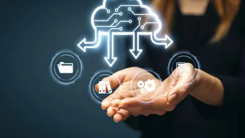 Cloud Computing Power Enhance Cloud Strategy for Business FaaS Foto stock