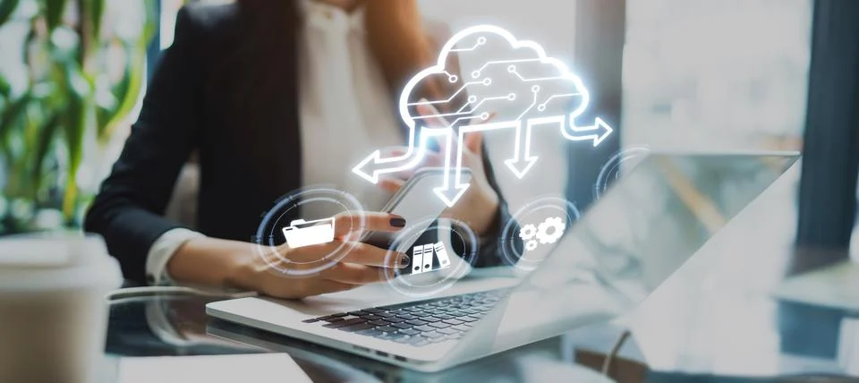 Cloud Computing Power Enhance Cloud Strategy for Business EIDE Foto stock