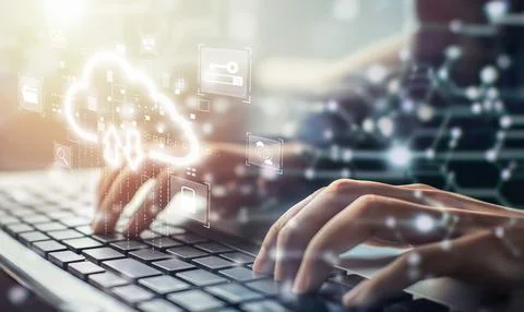 Cloud Computing Power Enhance Cloud Strategy for Business EIDE Foto stock
