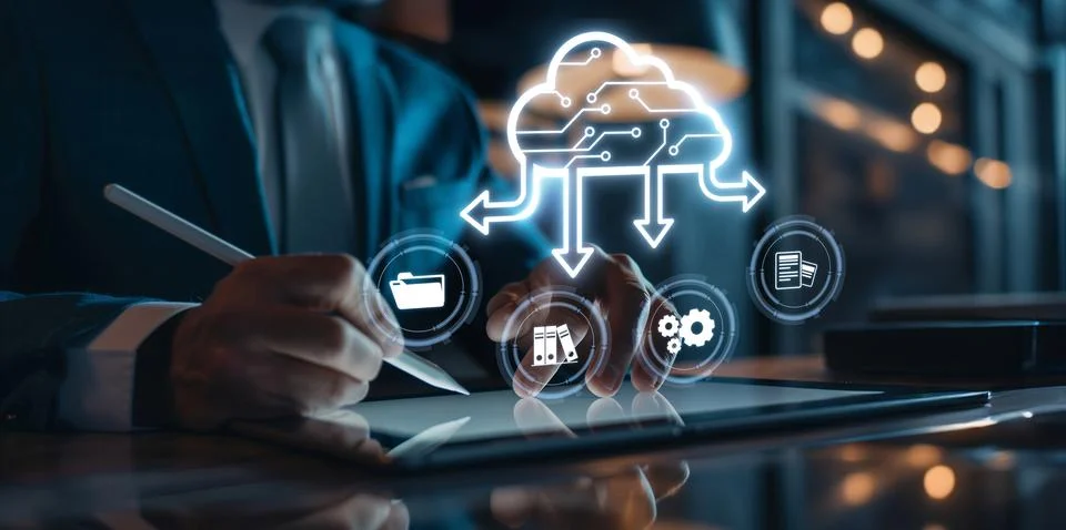 Cloud Computing Power Enhance Cloud Strategy for Business EIDE Foto stock