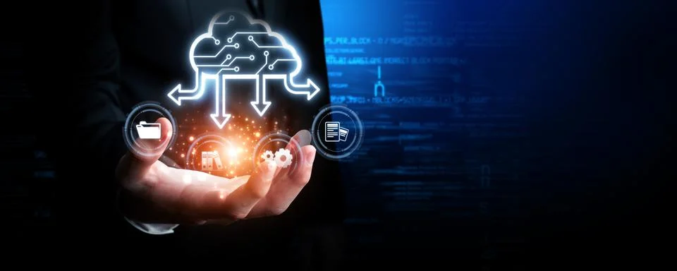 Cloud Computing Power Enhance Cloud Strategy for Business FaaS Foto stock