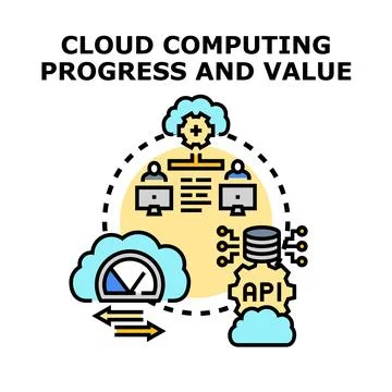 Cloud computing progress and value for business development Stock Illustration