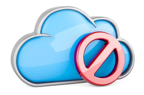 Cloud computing with prohibition sign, 3D rendering 스톡 일러스트