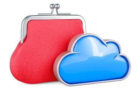 Cloud computing with purse coin, 3D rendering Stock Illustration