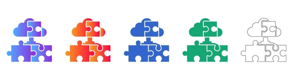 Cloud Computing Puzzle Icon Set 库存插图